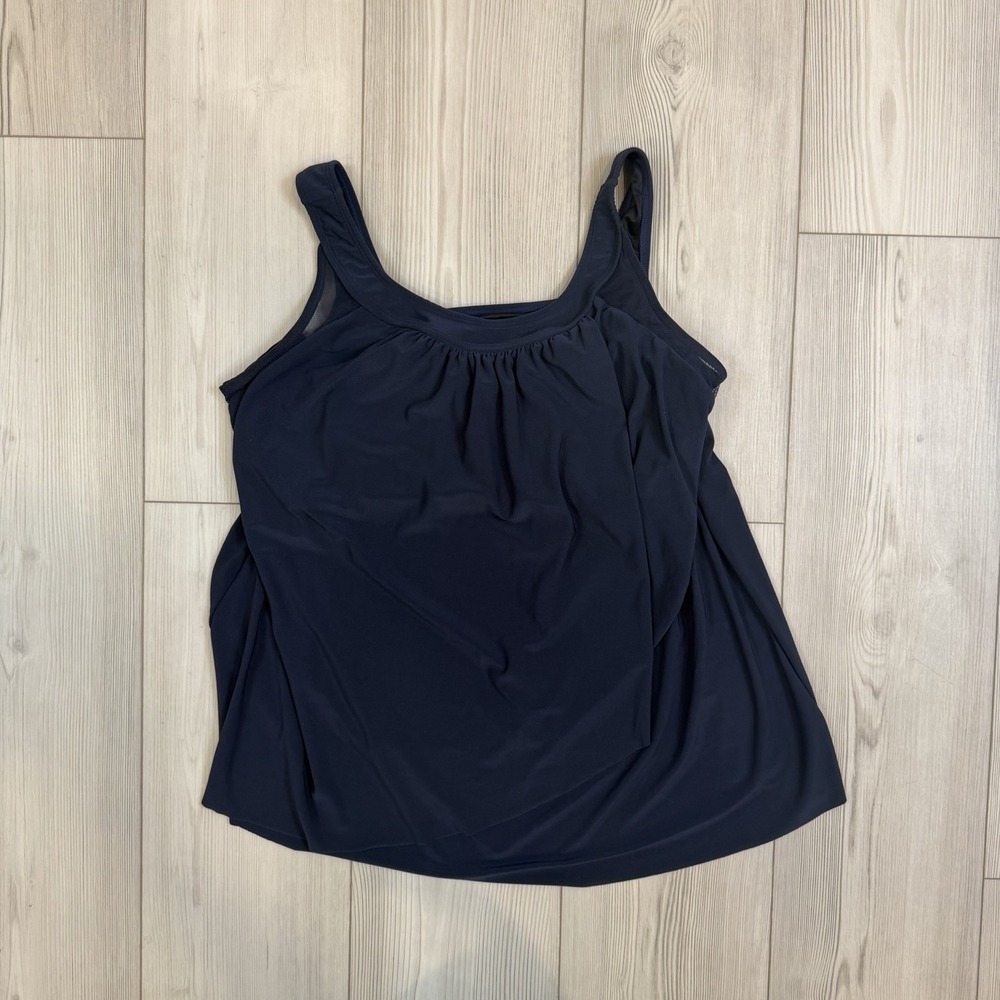 Miraclesuit Navy Blue 16W Swimwear Illusionist Ursula High Neckline Mesh Tankini
